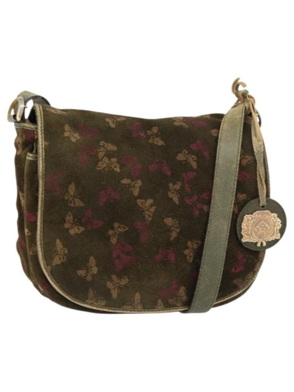 Authentic BOTTEGA VENETA Shoulder Bag Suede Green Gold
